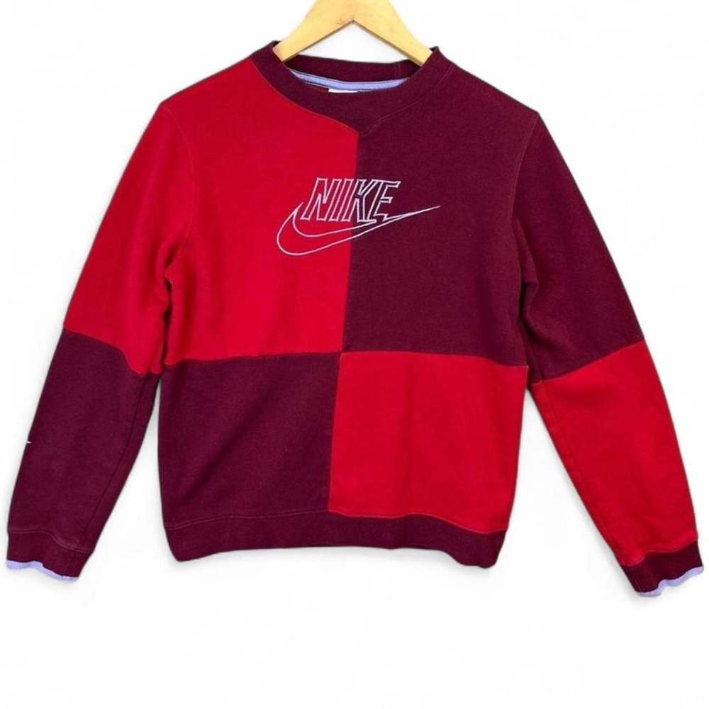 Nike vintage red and burgundy patch work sweatshirt old school blue ribbon